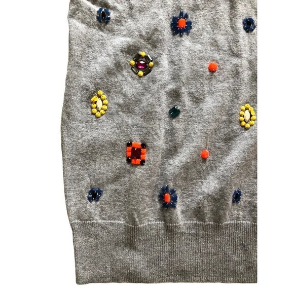 HALOGEN by Nordstrom Beaded Rhinestone Gem Jeweled Gray Sweater Women’s M - Picture 3 of 6